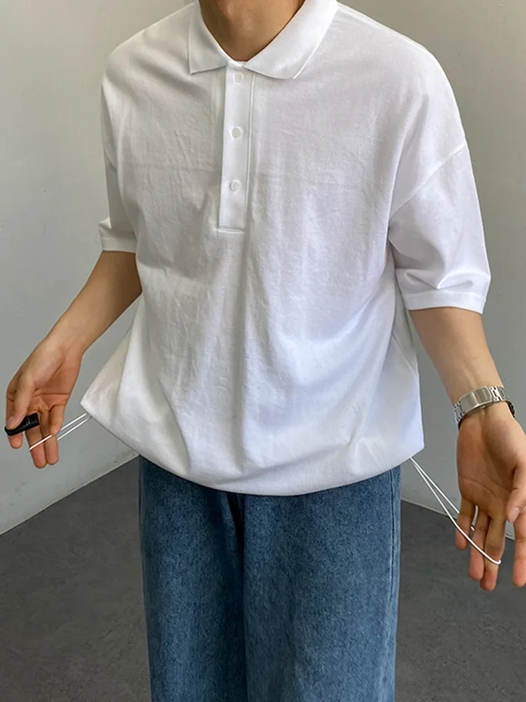 

Мужская одежда SYUHGFA 2022, летняя футболка с воротником-поло и кулиской, Новая корейская модная повседневная футболка, свободные уличные топы д...