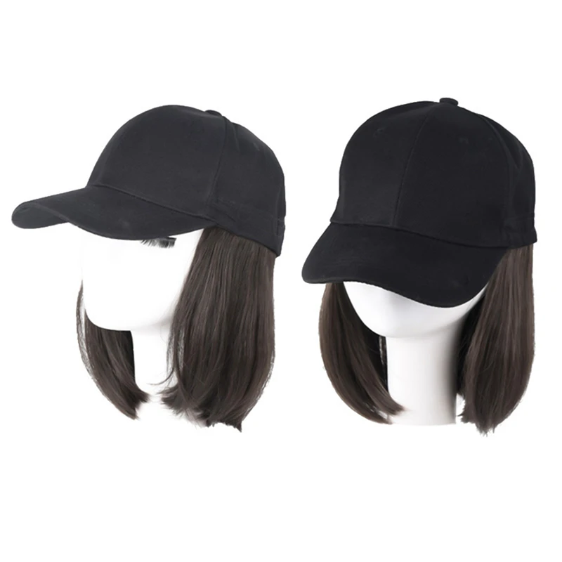 

Hat Wig for Women Short Bob Hair Baseball Cap Wig with Straight Hair Extensions Wig Synthetic Adjustable Baseball Hat