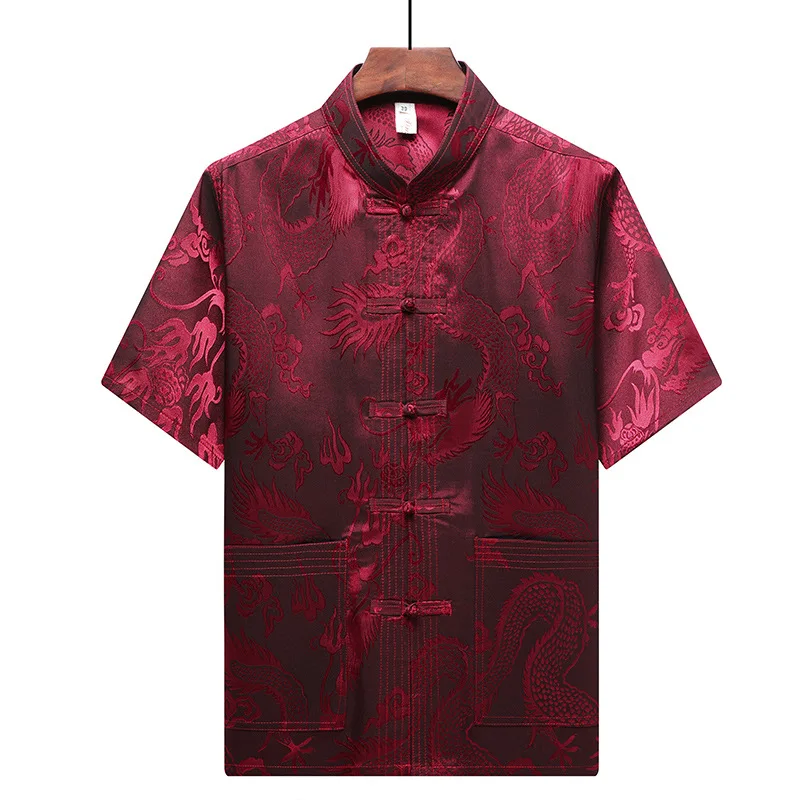 

Yourqipao Summer 2023 Middle-aged Elderly Short-sleeved Tang Suit Father Grandpa Clothes Retro Chinese Style Shirt Tops for Men