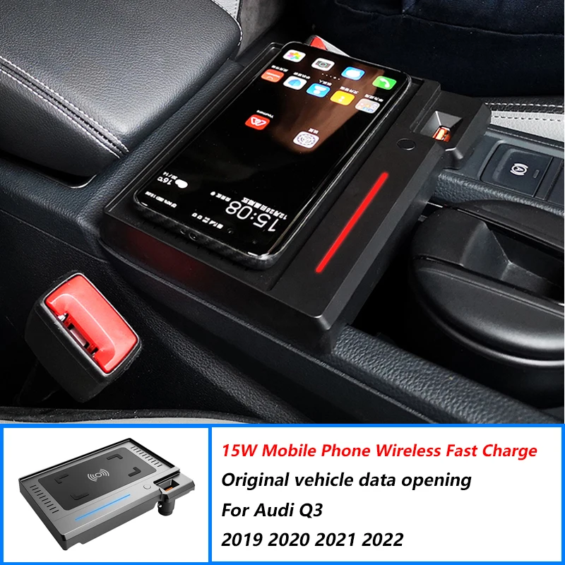

15W Car Phone QI Wireless Charger For Audi Q3 2019-2022 Interior Cigarette Lighter Modified Phone Wireless Charging Panel