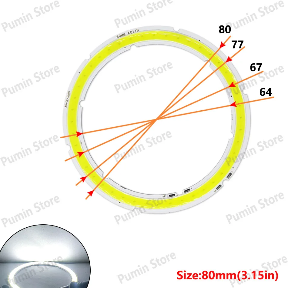 Светодиодное кольцо «ангельский глаз» 2 Вт/3 Вт/4 Вт/5 Вт/6 Вт/7 Вт/8 Вт/9 Вт/10 Вт/11 Вт DC12V Круг Холодный белый 20-120 мм Автомобильный светильник Halo Индикатор