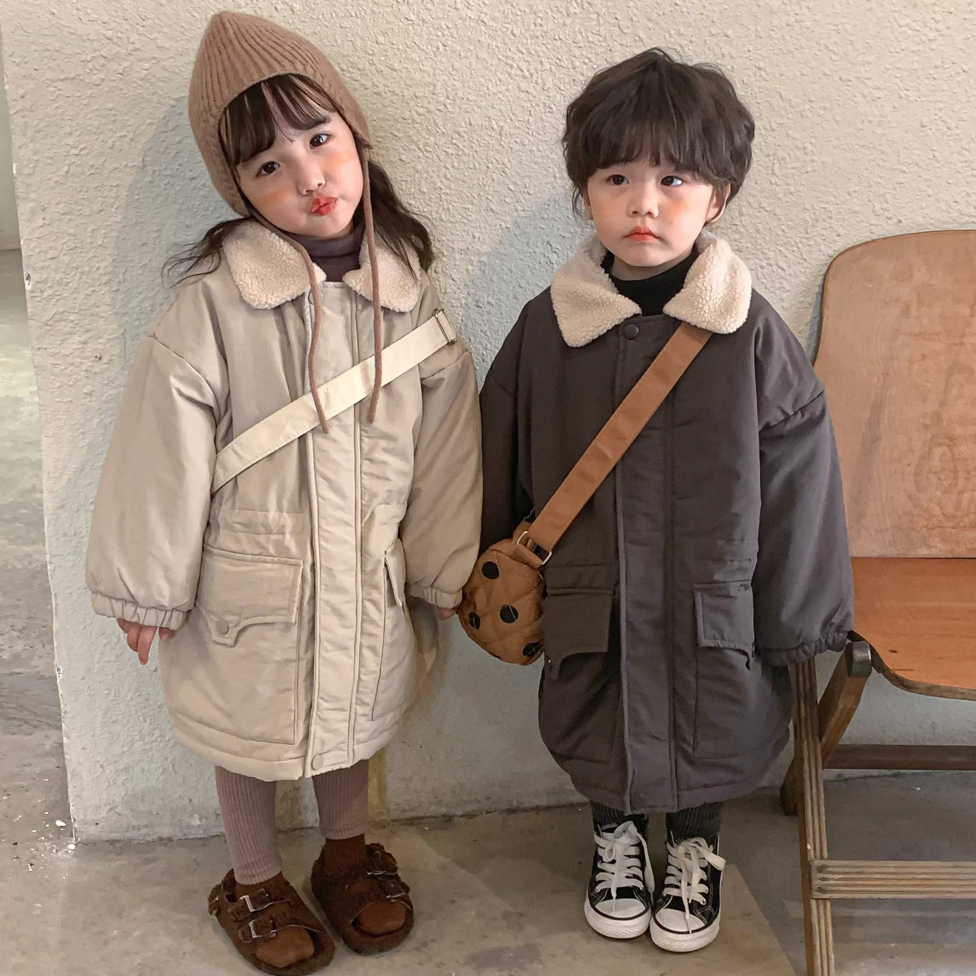 

Зимнее пальто с хлопковой подкладкой для девочек, Длинная утепленная ветровка для маленьких девочек, теплая верхняя одежда в Корейском стиле