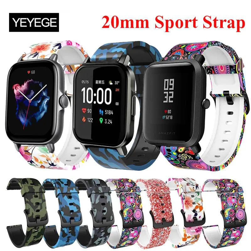 

20MM Printing Watch Band For Samsung Watch 4 5 Strap S3 Active 2 Correa For Amazfit bip 3 3Pro GTS 4 4mini Strap GTS 3/2/2e