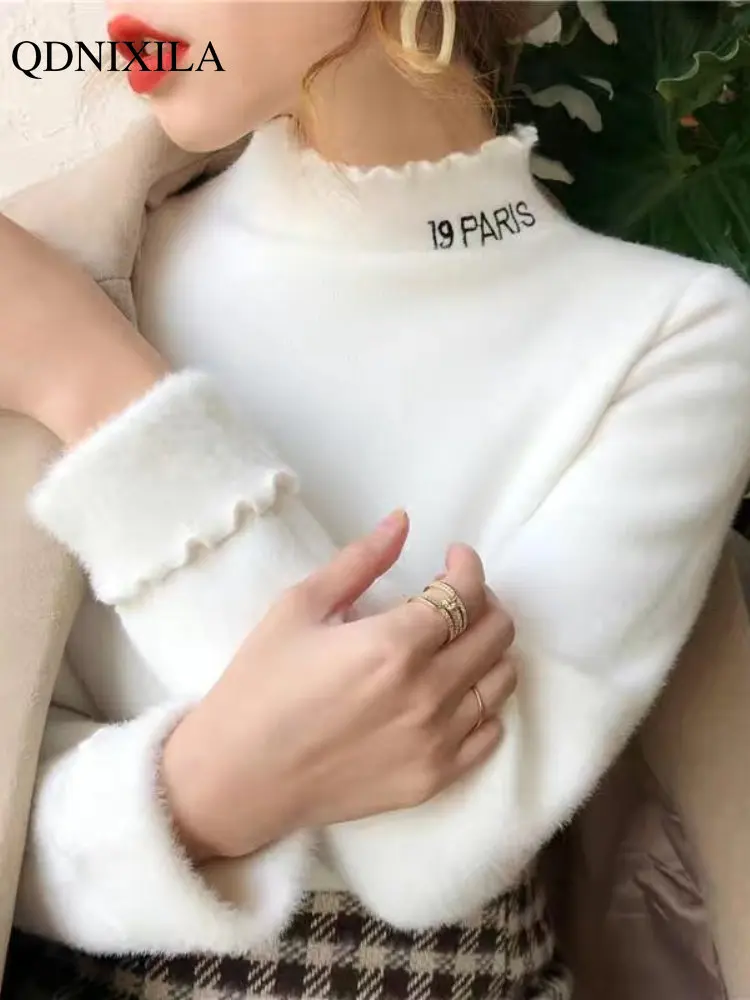 

2022 Fall Winter New Women's Pullovers Sweater Half turtleneck Knit New Headings Korean Fashion Thickened and versatile blous