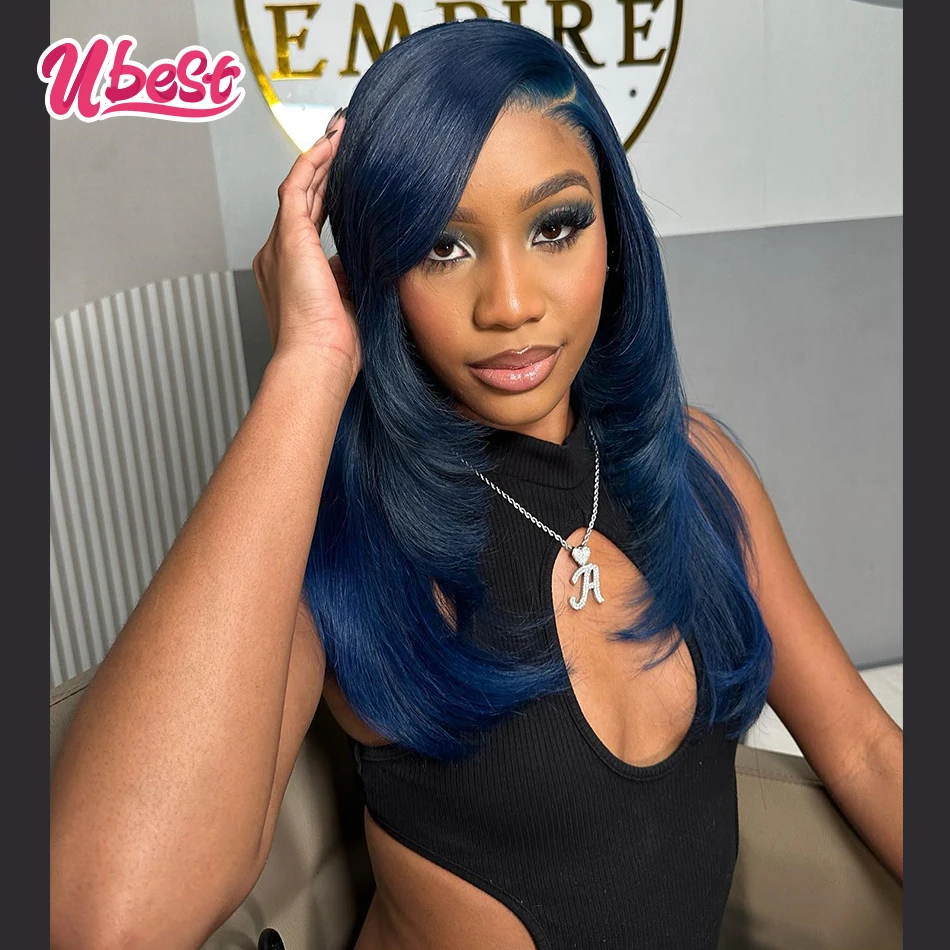 Темно-синий цвет 13X6 13X4 телесная волна прозрачный кружевной передний парик 100%