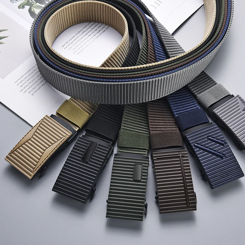 Nylon Automatic Buckle Men Belt Outdoor Tooling Jeans Solid Color Canvas Waisand High Quality  Belt for Men Wholesale