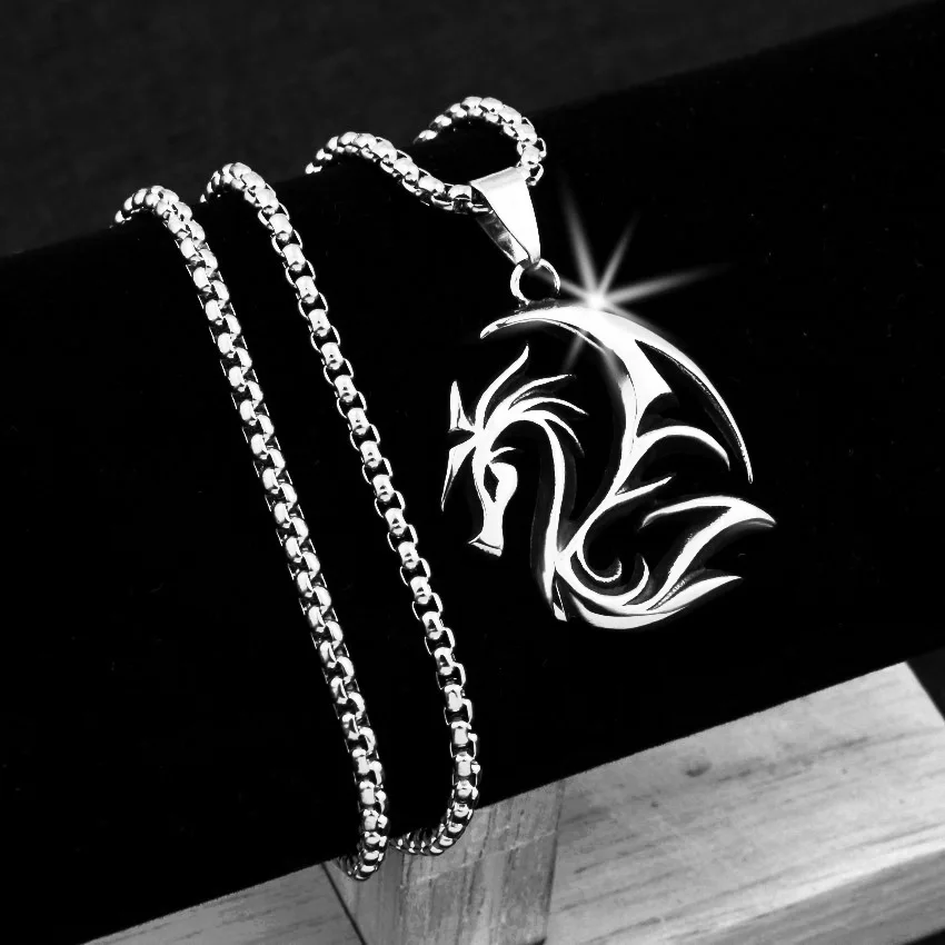 

Punk Men's Necklace Ethnic Style Jewelry Retro Dragon Pendant Stainless Steel Sweater Chain Party Jewelry Gift Wholesale