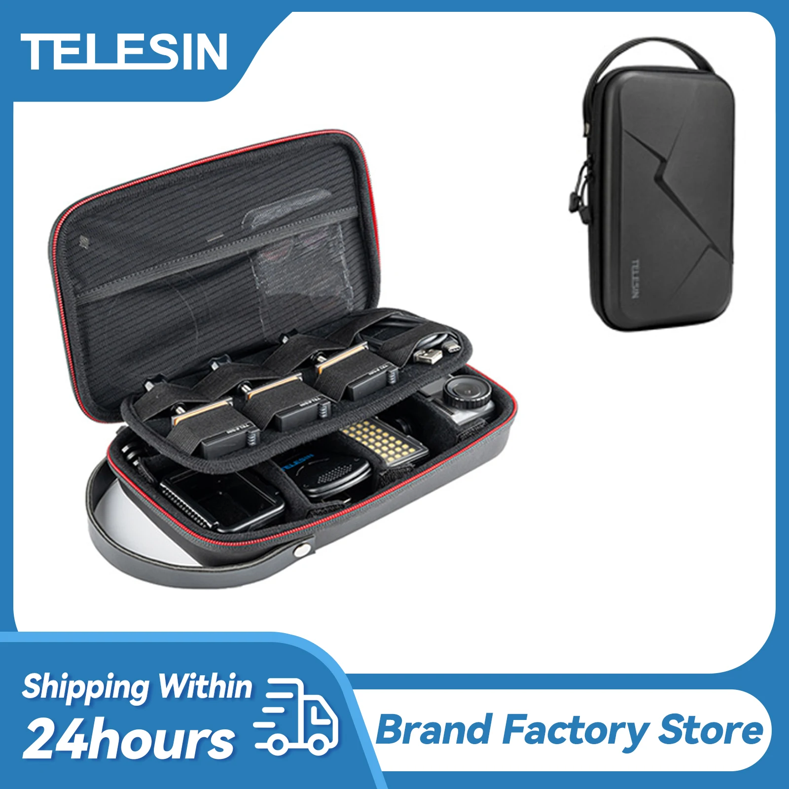 TELESIN Waterproof Carrying Adjustable Space Bag EVA For Gopro Hero 11 10 9 8 7 6 5 360X3 DJI Osmo Action Camera Bag Accessories