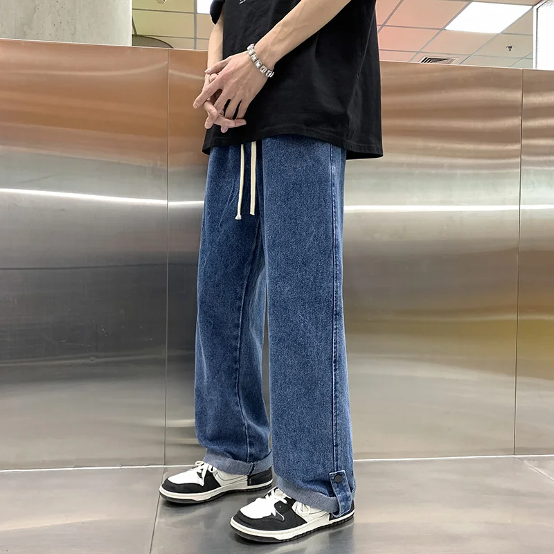 

Men's Hip Hop Loose Jeans Autumn New Streetwear Straight Baggy Wide Leg Pants Male Brand Trousers Black Clothes