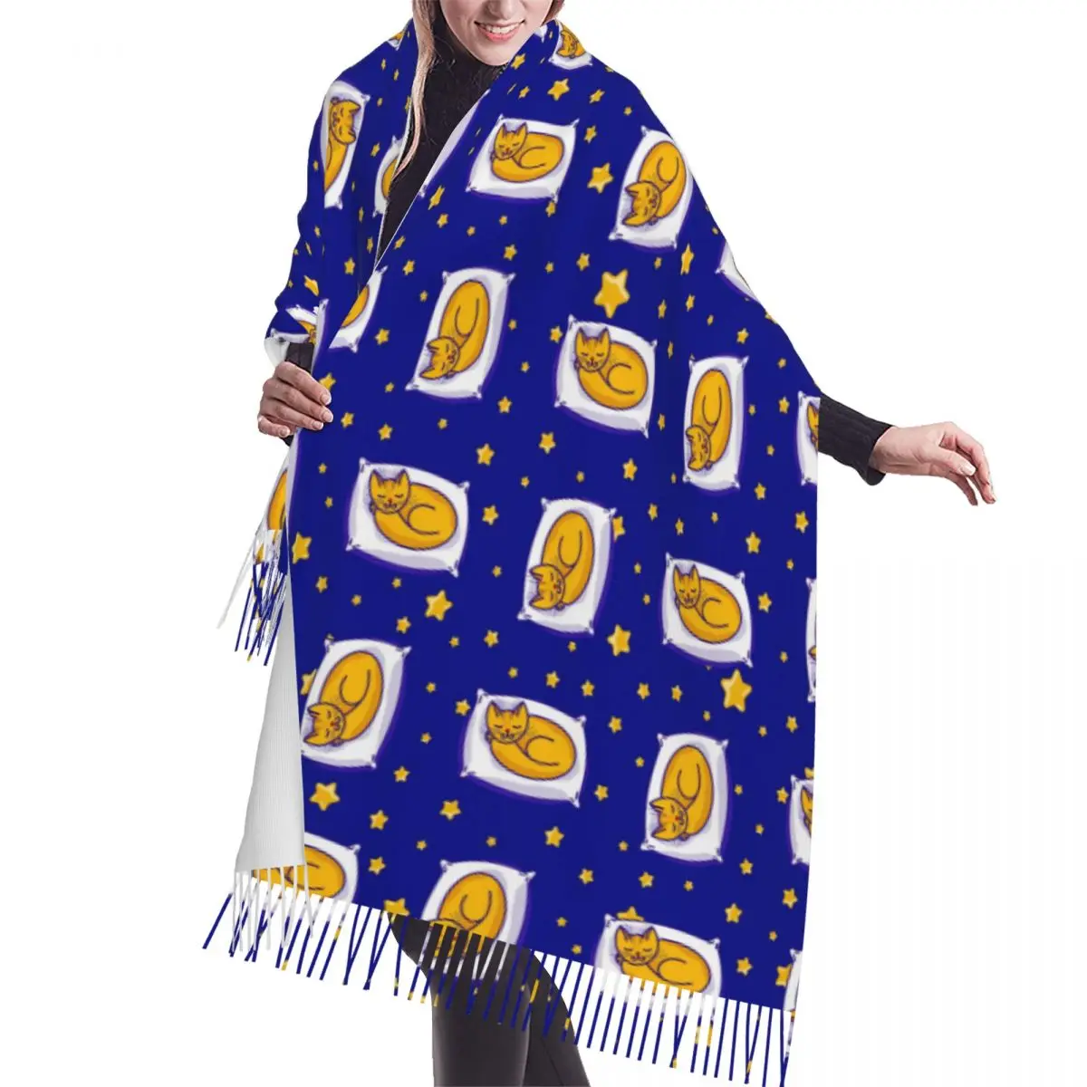 

Cute Sleeping Ginger Cat And Stars On Clear Sky Winter Scarf Shawls Wrap Women Men Warm Bufanda Tassel Scarves