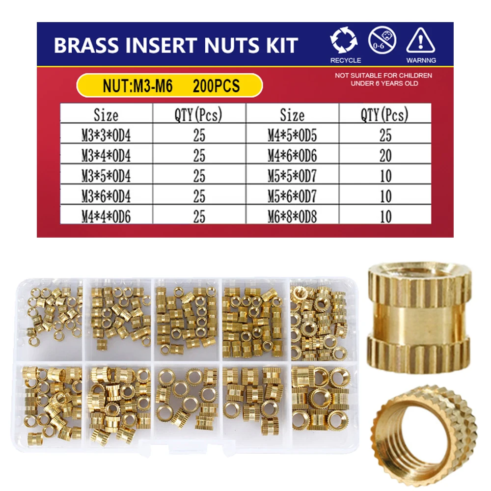 

M2 M2.5 M3 M4 M5 M6 Все размеры 1400, набор латунных вставок, гайки, вставки для гаек с накаткой из термоплавкой для 3D-печати