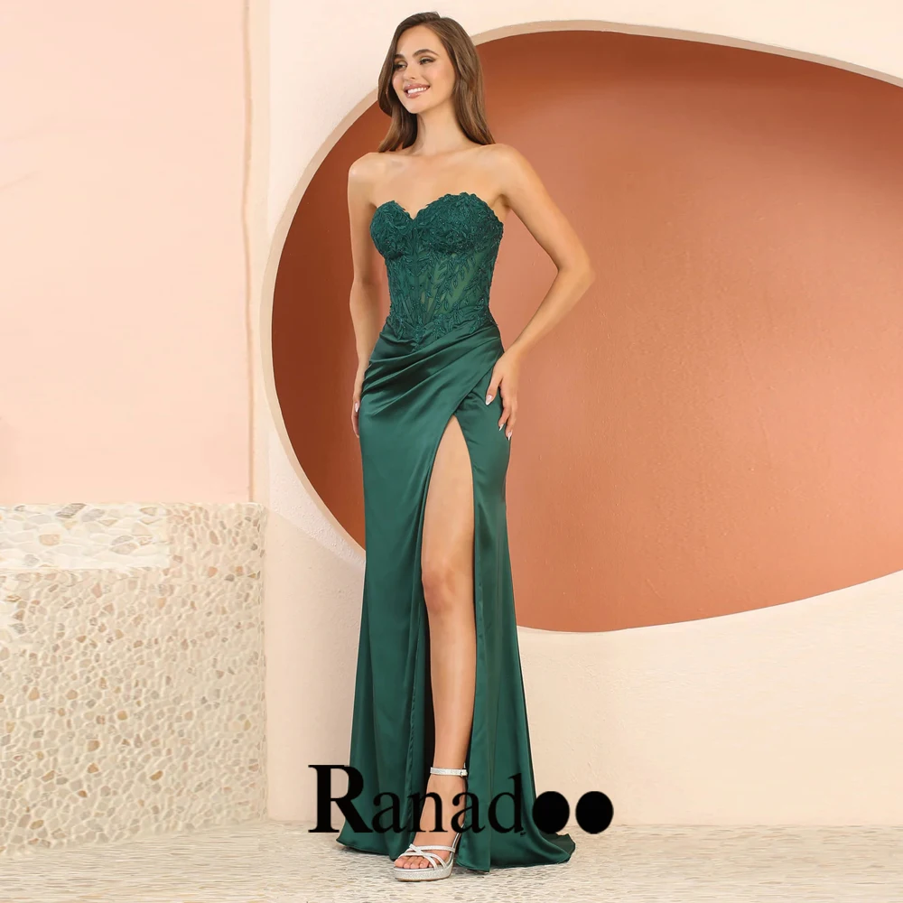 

Классический атласный корсет Ranadoo без бретелек с юбкой-годе и аппликацией, вечерние платья с высоким разрезом на заказ