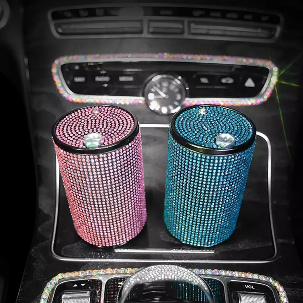 

Car Ashtray Universal Bling For Girl Women Crystal Rhinestone Ashtray Auto Interior Decor Cigarette Holder with Lid Ship
