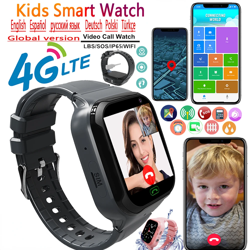 

Детские Смарт-часы для девочек и мальчиков, сенсорные часы с функцией видеозвонка, Wi-Fi, 4G, с камерой SOS, трекером местоположения, Детские умные часы с коробкой в подарок