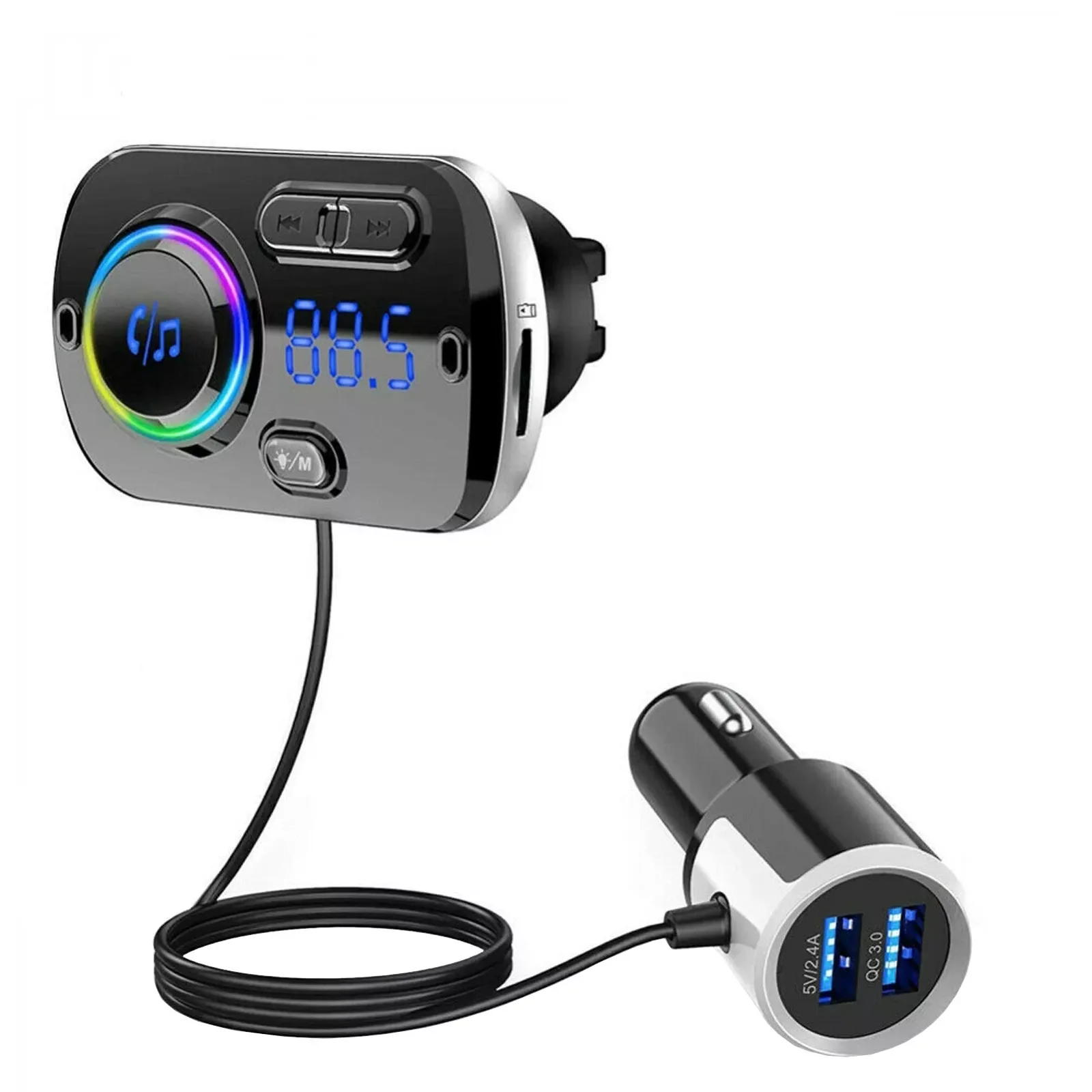 

Bluetooth 5.0 Usb Car Charger Fm Transmitter Handsfree Car Kit Music Receiver Adapter Led Display Quick Charging Accessories