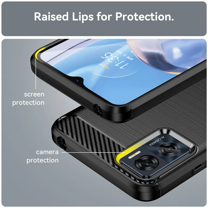 For Motorola Moto E22 Case Moto E22 Cover 6.5 Inch Carbon Fiber Shockproof Silicone Bumper For Moto E22 E22i E20 E30 E32 E32s