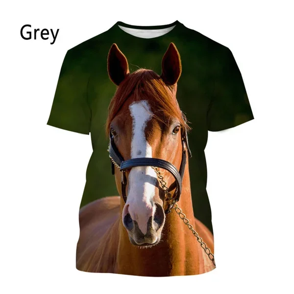 Летняя модная мужская и женская футболка в стиле Харадзюку С 3D-принтом лошадей