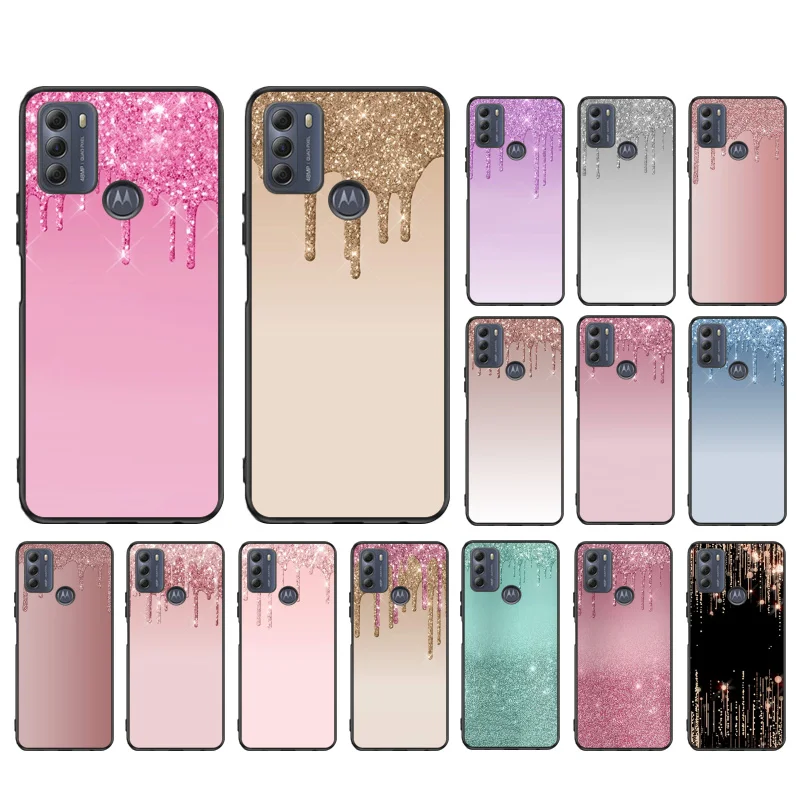 

Dripping Glitter Pink Blue Black Phone Case for Motorola Moto One E7 power E7Plus E6S E20 E40 One Fusion plus Edge 20 Fusion