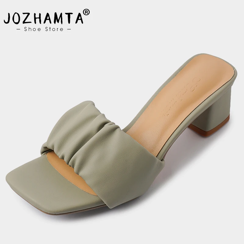 

JOZHAMTA Size 34-39 Women Sandals Casual High Heels Summer Shoes Woman Open Toe Mules Chunky Heel Slippers Casual Home Slides