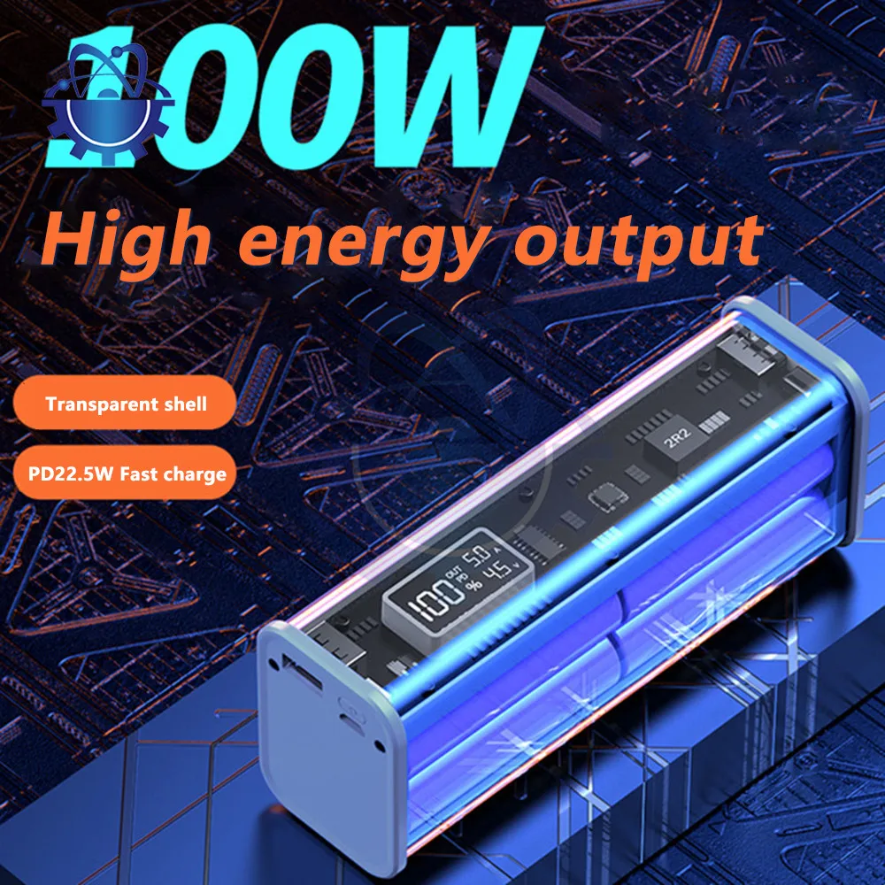 8 секций 18650 Мобильная мощность Φ PD22.5W Mech прозрачная оболочка чехол Treasure