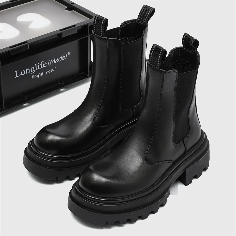 Мужские роскошные модные ботинки на платформе в стиле панк обувь из натуральной