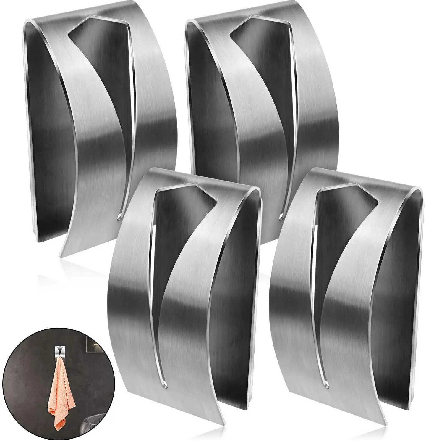 Hook Holder Grabber Stainless Steel Towel Hook Wall Towel Hangers Rack Holders Kitchen Bathroom Hooks