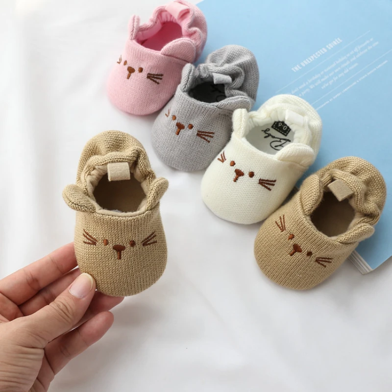 

Toddler Girl Knitted Shoes First Walkers Snow Boots Newborn Baby Autumn Winter Cotton Warm Soft Sole Plush Prewalker 0-12Months