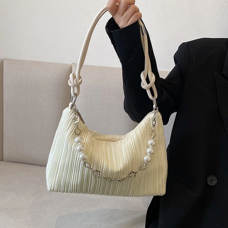 

Women's New Underarm Bag Pearl Chain Shoulder Bag Large Capacity Handbag Wallet Female Designer Armpit Bag Sac A Main Femme