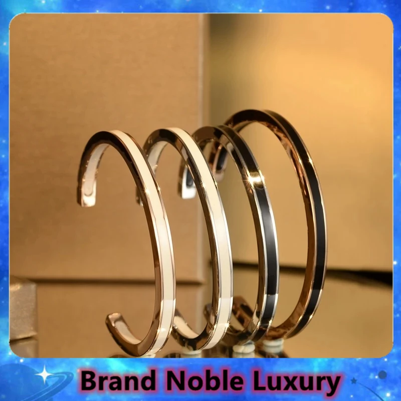 

Полукруглая цепочка из серебра 925 пробы, черный и белый керамический браслет, открывающийся браслет из розового золота, ограниченная серия, ювелирные изделия, рождественский подарок
