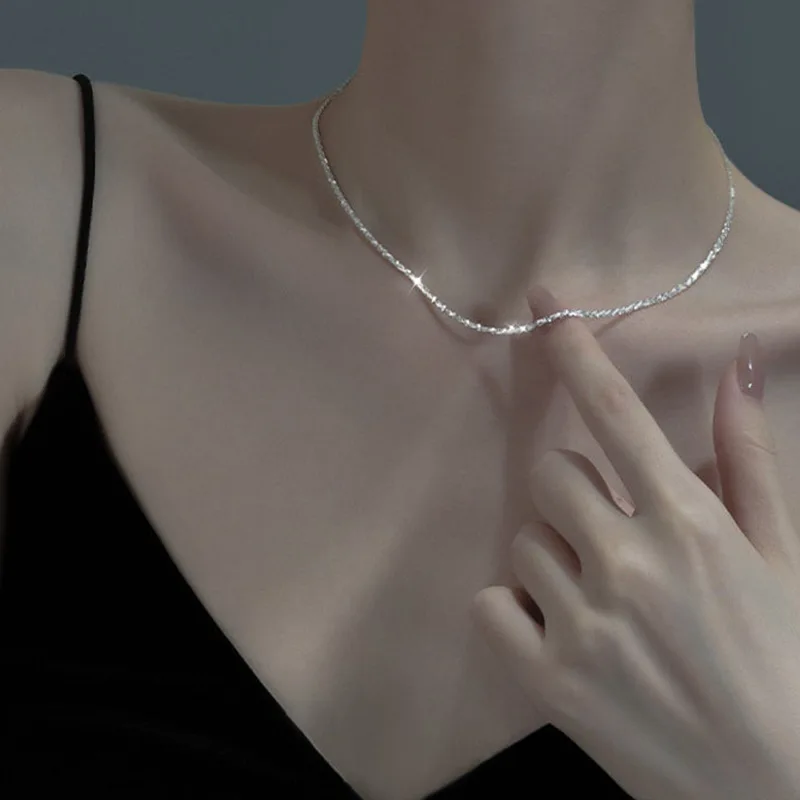 

Fashion Fine Chain Shiny Necklaces for Women Alloy Silver Color Simple Temperament Party Vacation Jewelry Girl Gift