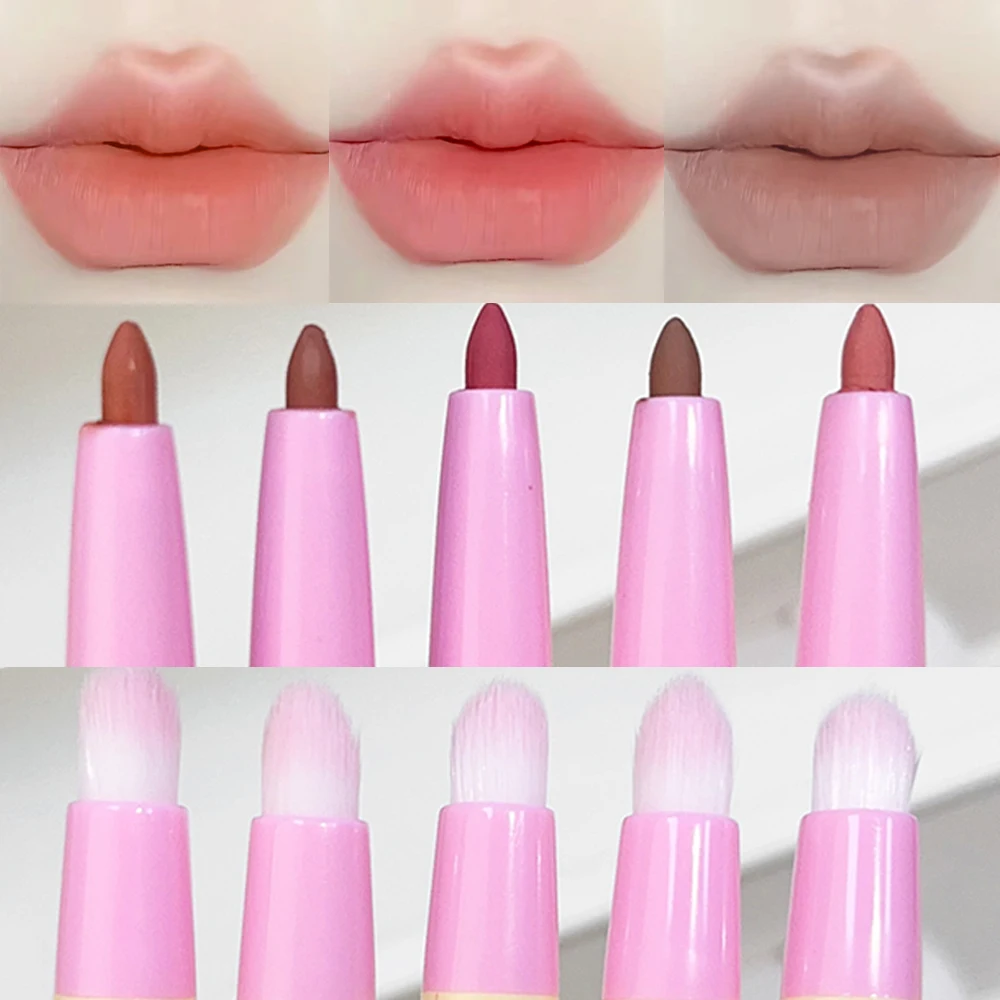 2 в 1 карандаш для губ с кисточкой гладкая матовая нюдовая губная помада стойкий