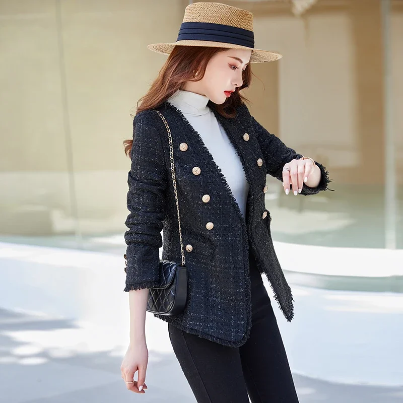 Женская куртка с v-образным вырезом тонкое клетчатое пальто стили OL осенне-зимние