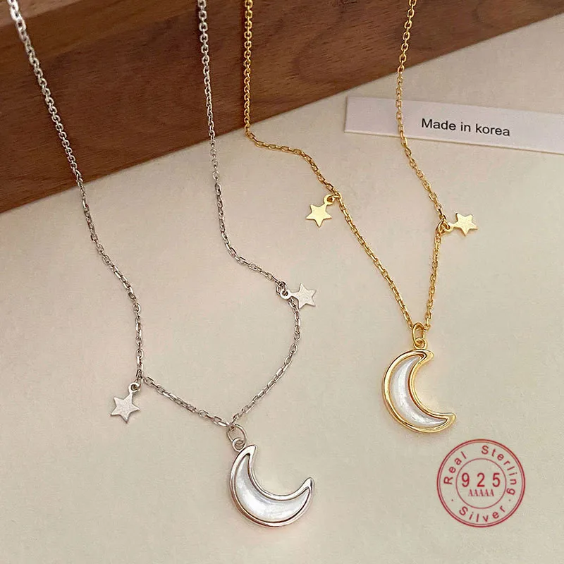 

Nordic Simple Moon Shell Star Pendant Necklace 925 Sterling Silver Women High Quality Luxury Birthday Gift Jewelry