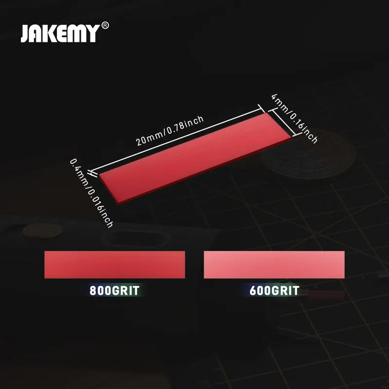 Фото JAKEMY Красный полировальный стик 600/800 грит, прямоугольные масляные полировальные полоски 4ммx20мм, средней твердости, для ультразвукового резака, модель OEM №3