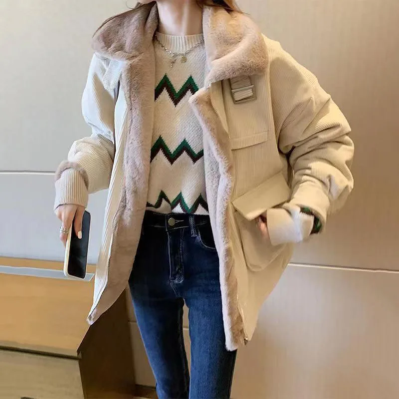 

New Corduroy Velvet Winter Jacket Women 2023 Chic Oversized Thicken Warm Coats Woman Korean Zipper Up Lamb Woolen Jackets Female