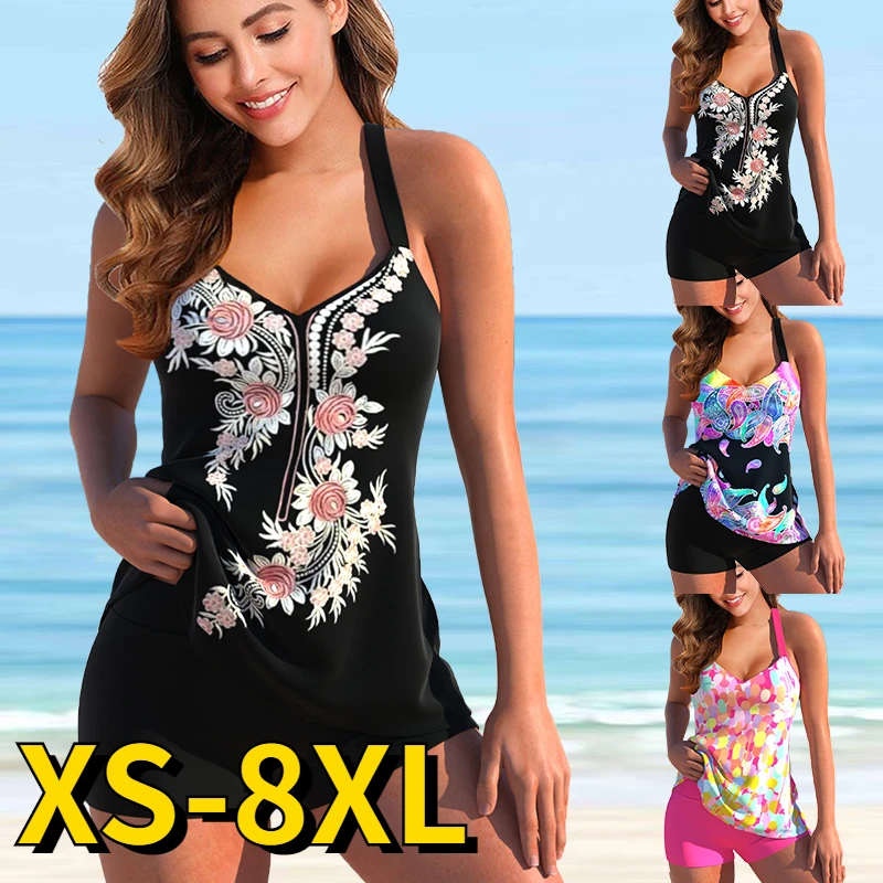 

Summer Bathing Suit Women Loose Size Monokini Swimwear Bikini Set Retro Beach Wear Bikini New Design Printing Tankini Swimsuit
