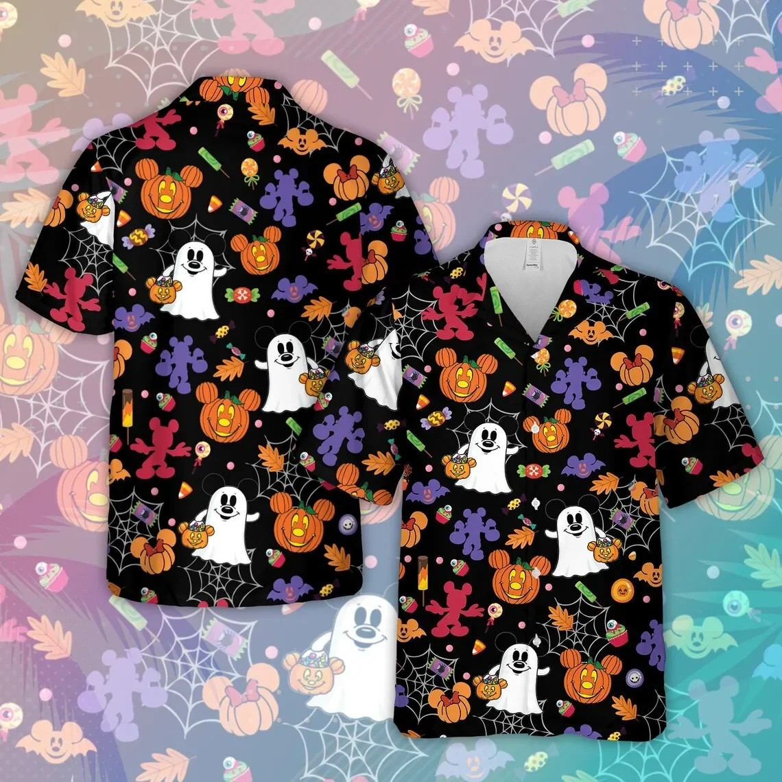 Гавайская рубашка Miniso с Микки Маусом для Хэллоуина мужская и женская коротким