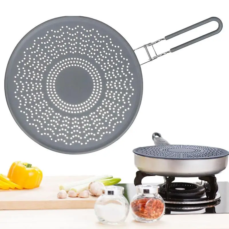 

Термостойкий силиконовый экран из нержавеющей стали с изящной сеткой и деревянной складной ручкой для сковороды