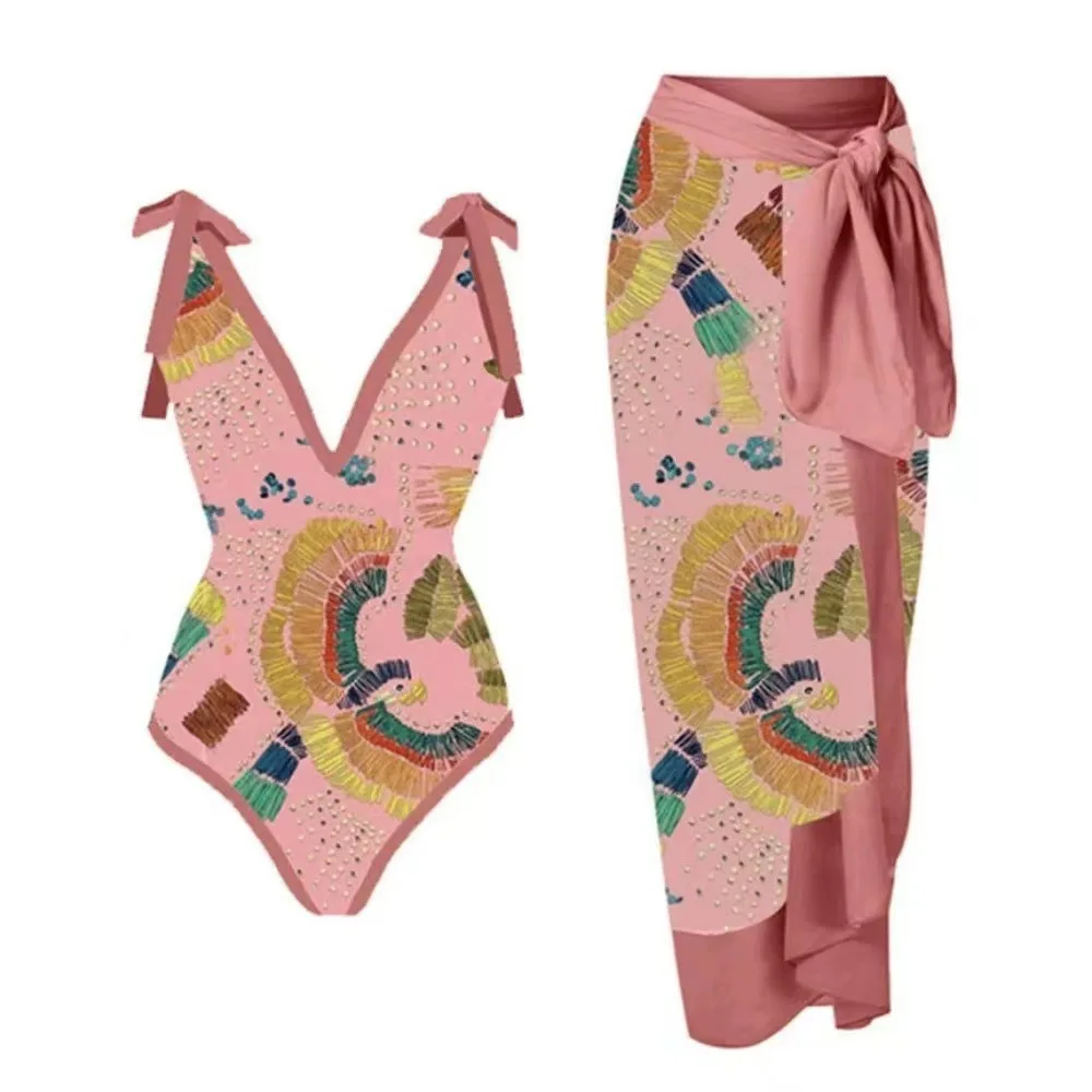 

2023 New Sexy One Piece Swimsuit Women's Clothing European and American Bikini Lace-up Swimsuit Outfit Long Dress Chiffon Bikini