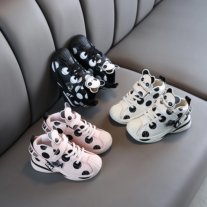 

Boys Sneakers Cartoon Cute Panda Hook & Loop Unique Breathable Autumn & Winter Kids Fashion Girls Sport Shoes Casual Polka Dots