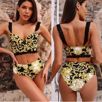 brand design retro printed bikini suit suspender top triangle shorts spring and summer 2022 new sexy womens beach swimsuit