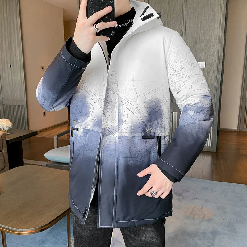 

Новинка 2023, мужские длинные зимние пальто с капюшоном, Мужская Утепленная Водонепроницаемая Свободная куртка, теплая парка, модная трендовая мужская одежда