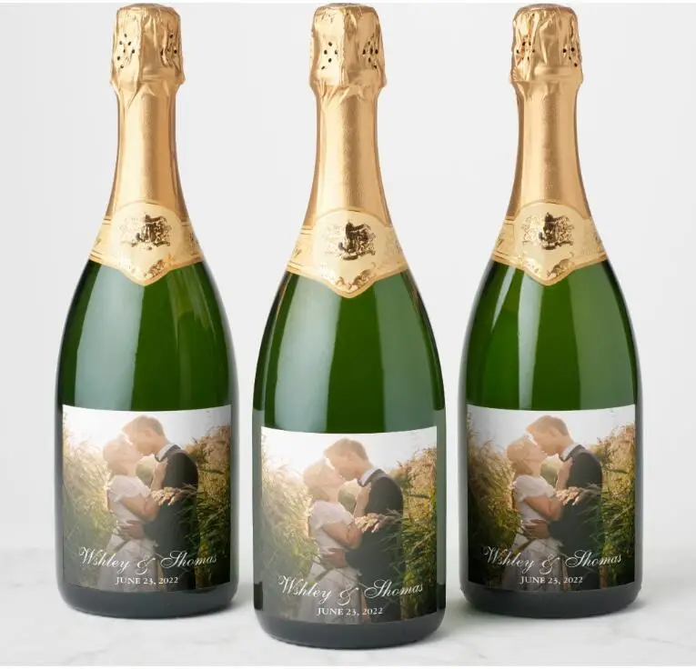 Пользовательские фото свадебные этикетки для бутылок шампанского наклейки на