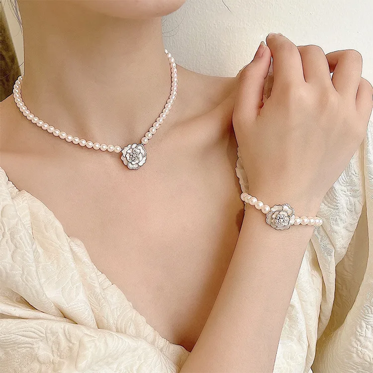 Корейские модные серьги-капельки с камелией жемчужное ожерелье браслет простые