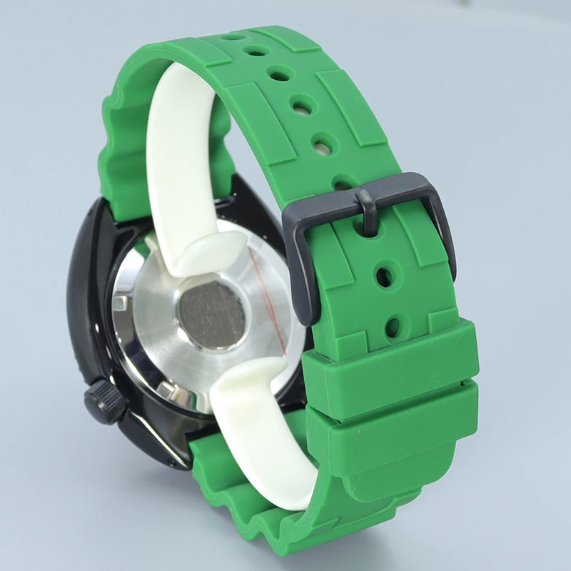 Черный корпус часов Abalone 45 мм зеленый резиновый браслет сапфир подходит для тунца