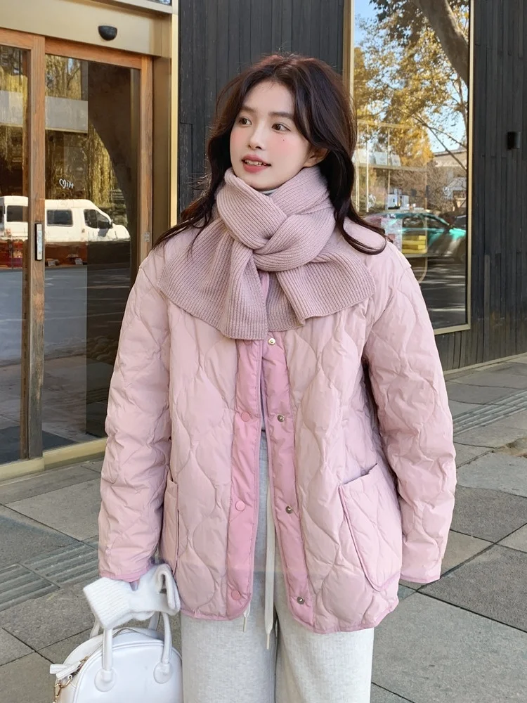 With Scarf Pink Graceful Down jacket Women Winter 2024 New French sle Gentle Wind Milk Hu Small Hot