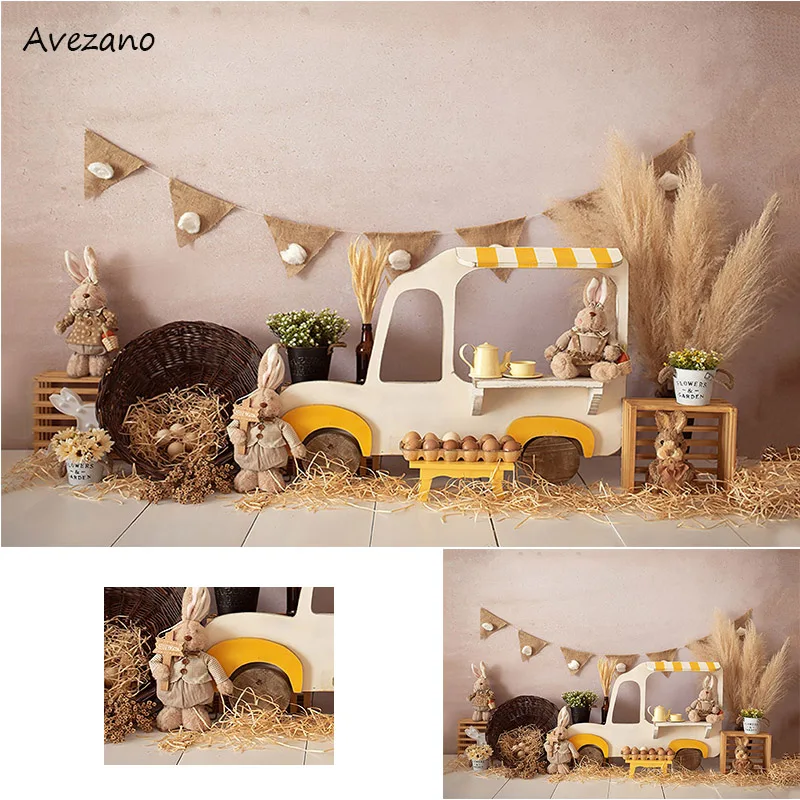 

Avezano Photography Backdrop Spring Easter Eggs Bunny Rabbit Car Garden Newborn Portrait Decor Background Photo Studio Photocall