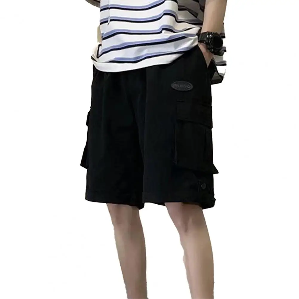 

Summer Shorts Men Loose Elastic Waist Button Decoration Multiple Pockets Shrink Resistant Male Baggy Short Pants Men's Clothing