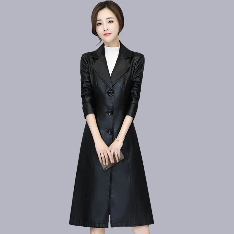 Autumn  Winter 2022 Leather Coat for Women, Medium Long Skinny Coats Slim, Korean Style, Loose Leather Coat for Women, Thickened