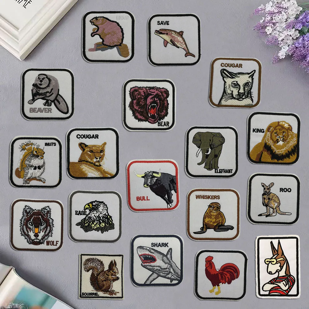 

Wholesale sales of 50 pieces square animal embroidery badge Hot melt adhesive DIY Stitchable decorate clothing Fabric Patch